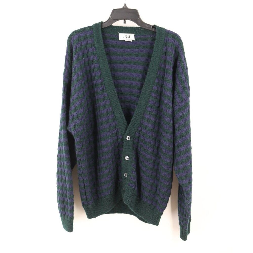 Vintage Jed Oversized Grandpa Cardigan Sweater Geometric Pattern Size XL Purple